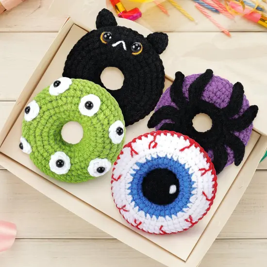 Crochet Kit for Beginners, 4 PCS Donut Family Crochet Kit with Step-by-Step Video Tutorials, Beginner Crochet Kit for Adults and Kids, Donut Family Crocheting Set {5}