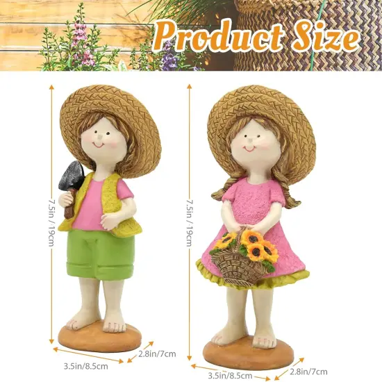Spring Garden Boy & Girl Figurine Set - H9 inch Whimsical Statue Flower Garden Decor for Indoor & Outdoor Display - Charming Spring and Summer Decorations for Yard, Patio, or Home {4}