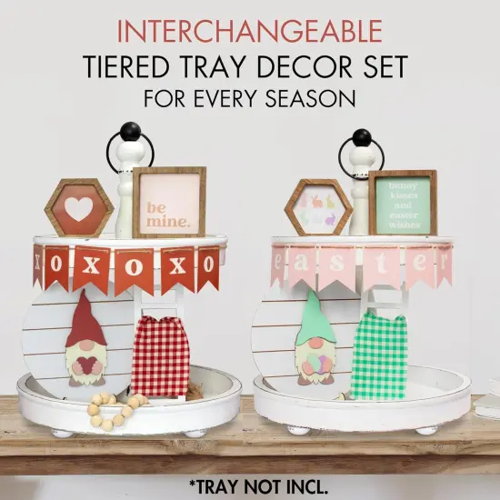 Beautiful Tiered Tray Decor Set for Valentines Day - Interchangeable All Season Decorations Bundle Incl. Easter, Spring & More - Modern Farmhouse Centerpiece for Home & Kitchen Decor {3}