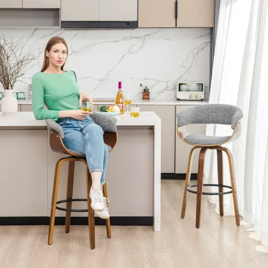 Set of 2/4 Modern Counter & Bar Height Wooden Swivel Bar Stools {7}