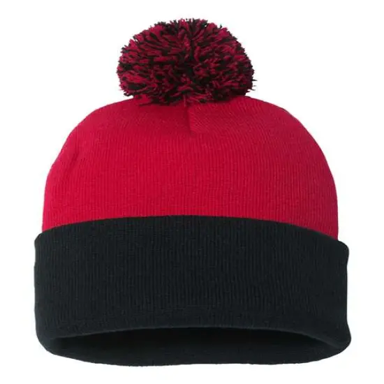 Sportsman&reg; Pom Pom Cuffed Beanie Red/ Black {1}