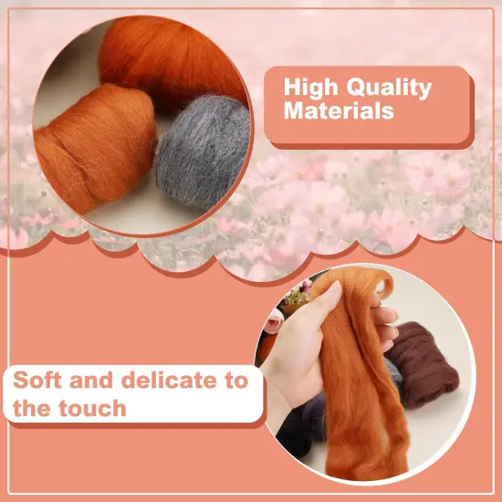 Needle Felting Wool 80 g, Wool Roving, 8 Colors Felting Wool, Felting Wool Bulk, Wool Roving for Needle Felting, for DIY Craft Materials and Felting Wool Craftsmen, White, Black, Brown {4}