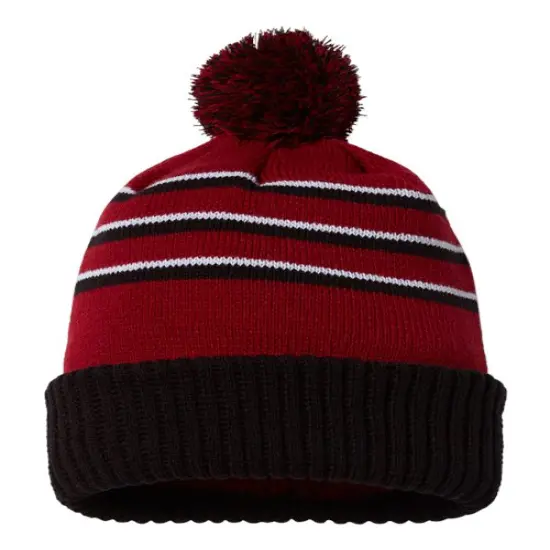 Richardson&reg; Pom Cuffed Beanie Cardinal/Black/White {2}