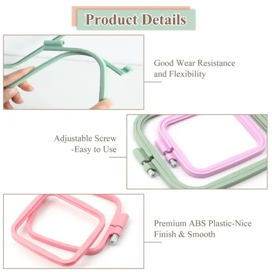 4 Pcs 4 Size Square Embroidery Hoops, ABS Plastic Embroidery Hoops Cross Stitch Hoops Embroidery Frames for Sewing, Needlework, Embroidery Projects (Size-3", 4.3", 6.5", 8.7") {4}