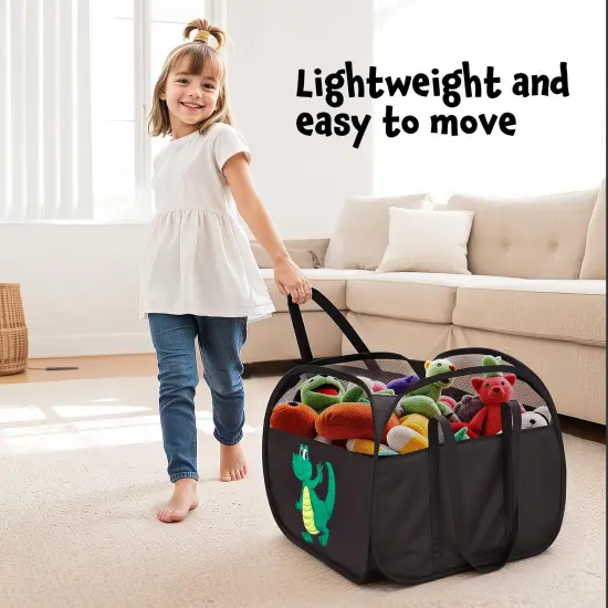 YOHOOLYO 95L Toy Storage Basket Box Chest for Boys Baby Toddler Kids, Collapsible Pop Up Large Mesh Toy Organizer Bin with Handles for Living Room Area, Playroom, Closet (Dinosaur&Lion) {6}