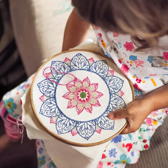 4 Mandala Embroidery Starter Kit with Instruction Plum Blossom Chrysanthemum Orchid Lotus Needlepoint Cross Stitch Kit with Embroidery Hoop Threads Needle Scissors for Beginners DIY Craft {2}