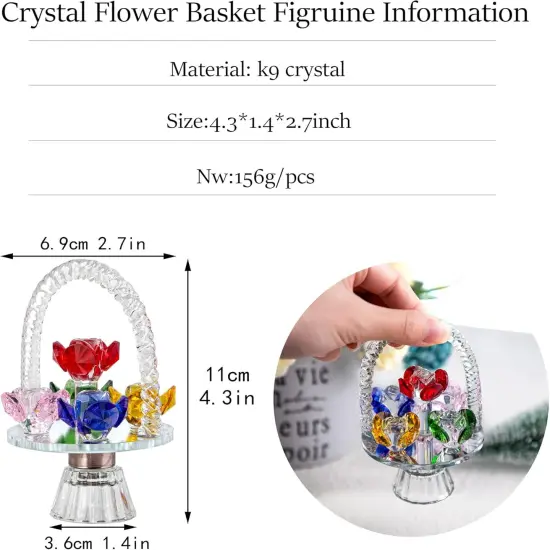 Colorful Crystal Flower Basket Figurine Ornament, Glass Flower with Rotating Base for Home Dress Table Centerpiece {5}