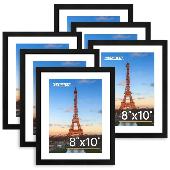 FIXSMITH 8x10 Picture Frame Set of 6, Photo Frame Bulk with HD Plexiglass, Display Pictures 5x7 with Mat or 8x10 Without Mat Multi Picture Frames Collage for Tabletop or Wall Display, Black {1}