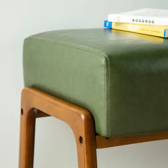 42.25"W Mid-century Modern Hunter Green Leatherette Bench with Walnut Rubberwood Legs {5}