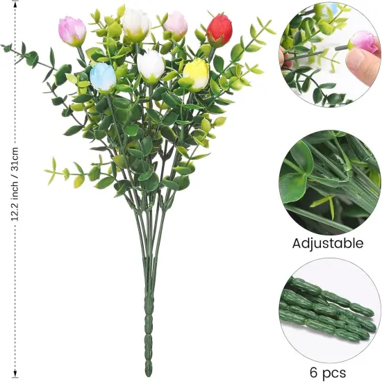 6 Bunches Artificial Eucalyptus Fake Greenery Boxwood Stems Fake Flowers Fake Plants Artificial Greenery Artificial Plants & Flowers Faux Flowers Outdoor Fake Plants Spring Decoration {2}