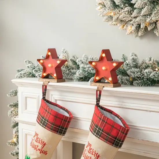 Set of 2 7.5"H Marquee LED Star Stocking Holder {1}
