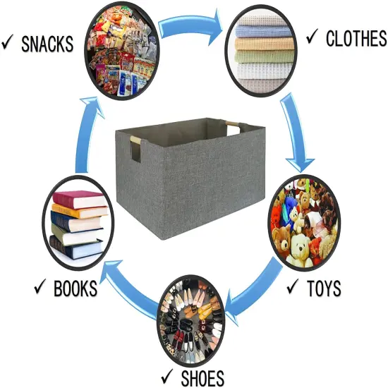 Storage Bin for Shelves Rectangle Closet Baskets Foldable Box with Handles Gray Shelf Baskets Toy Boxes for Home Office Car Dormroom {6}