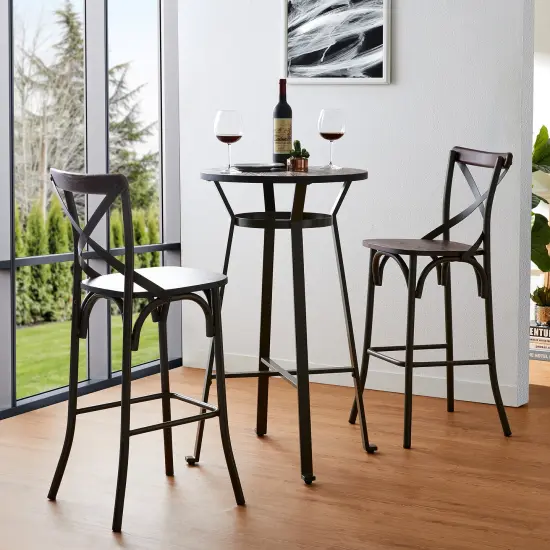 3 Piece Pub Table and Bar Chair Set - Steel Round Bar Table and Bar Chair Set Brown {5}
