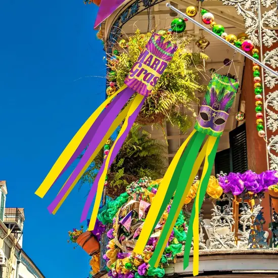 4 Pcs Mardi Gras Wind Sock,41.3 Inch Mardi Gras Spinners Windsock,Purple Yellow Green Decor Windsock for Home Yard Party Mardi Gras Outdoor Decoration {5}