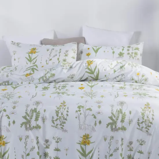 Floral Duvet Cover Set Full/Queen Comforter Cover Set Spring Plant Printed 90"x90"（1 Comforter Cover and 2 Pillow Shams Soft Bedding Set {3}