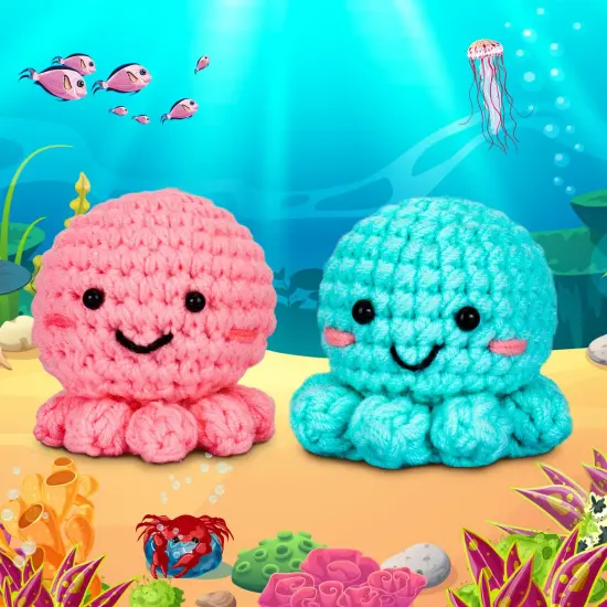 Crochetta Crochet Kit for Beginners, Amigurumi Crocheting Animals Kits w Step-by-Step Video Tutorials, Knitting Starter Pack for Adults and Kids, Jumbo 2 Octopus Familly (40%+ Yarn Content) {4}
