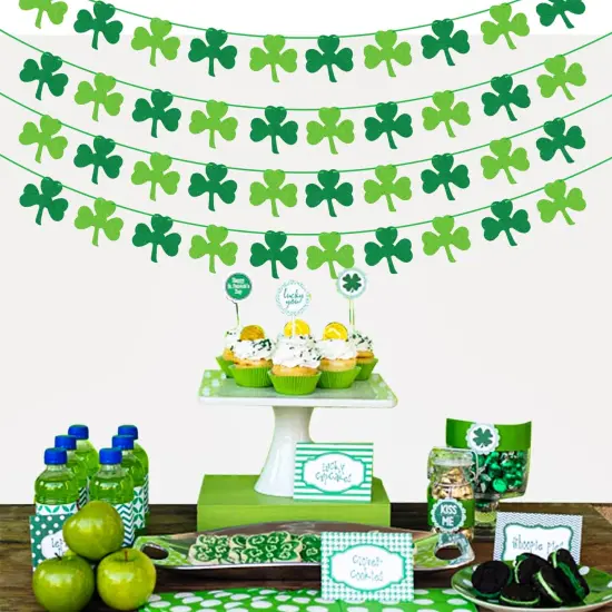 St Patricks Day Decorations 4PCS Felt Shamrock Garland Banner - NO DIY Shamrock Clover Garland Banner for St Patricks Day Decor - Dark Green Light Green for Irish Party Supplies {2}