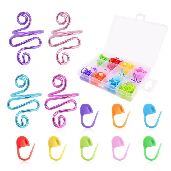 4Pcs Crochet Ring + 120Pcs Stitch Markers Adjustable Crochet Tension Rings for Finger Handmade Open Yarn Guide Crocheting Rings Knitting Accessories with Box,The Ideal Aid to Crochet Supplies {1}