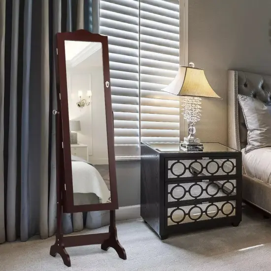 Freestanding Mirrored Jewelry Cabinet W/Storage Space Modern Organizer LED {3}