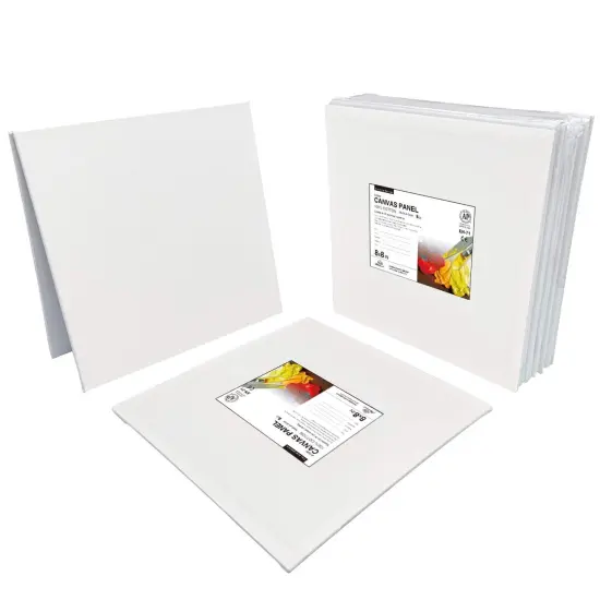 Painting Canvas Panels 8x8 Inch, 12 Value Pack - 8 Oz Triple Primed 100% Cotton Acid Free Square Canvas Boards for Painting, White Blank Flat Canvas Boards for Acrylic, Oil Paints {4}