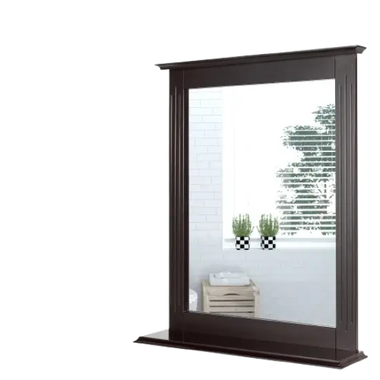 Bathroom Multipurpose Wall-Mounted Mirror W/Shelf Vanity Makeup Mirror Brown {1}