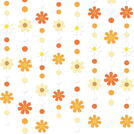 47.2 Ft Groovy Party Decorations Boho Daisy Polka Dot Garland Streamer Ombre Orange Daisy Banner Cutouts for Birthday Baby Shower Wedding Bridal Shower Spring Summer Fall Retro Hippie Decor Supplies {1}