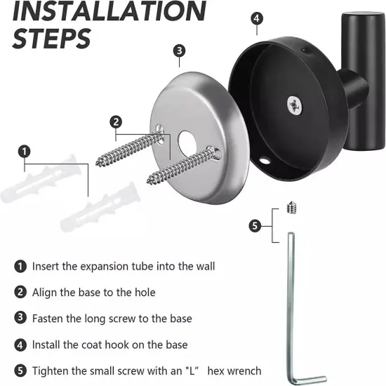 4 Pack Matte Black Stainless Steel Coat Robe Hat Clothes Hook Modern Wall Holder {4}