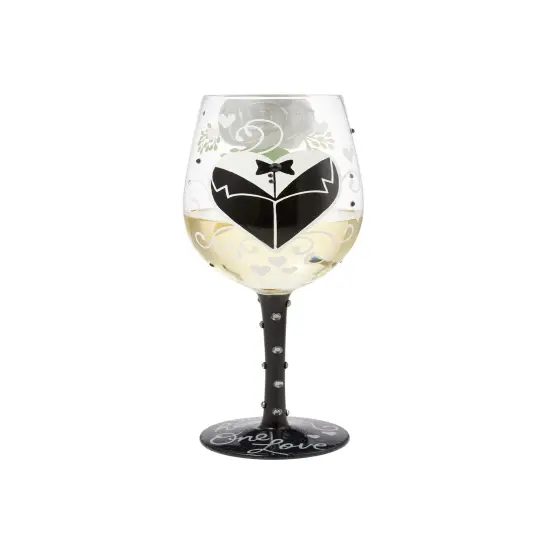Lolita Two Hearts One Love Groom Hand Painted Wine Glass 9in H {6}