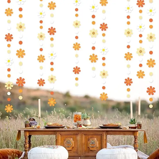47.2 Ft Groovy Party Decorations Boho Daisy Polka Dot Garland Streamer Ombre Orange Daisy Banner Cutouts for Birthday Baby Shower Wedding Bridal Shower Spring Summer Fall Retro Hippie Decor Supplies {4}