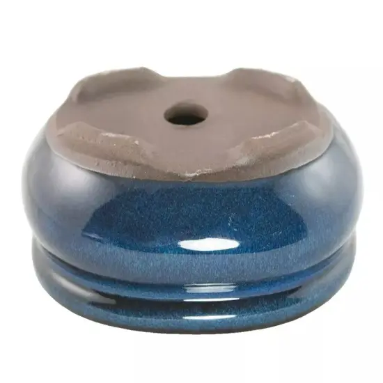 Oval Mame Shohin Bonsai / Succulent Pot + Mesh 5"x 4"x 2" - Blue Stain Glazed {3}