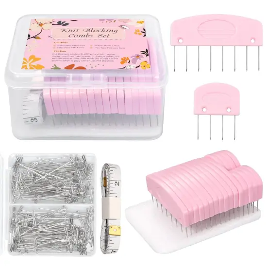 120 Pcs Knit Blocking Combs Pins Kit, 20Pcs Pink Color Knit Blockers Pins Kit, 100 T-pins for Blocking Knitting Crochet, Needlework Projects, Knitting Block Pins Tool for Blocking Mats {1}