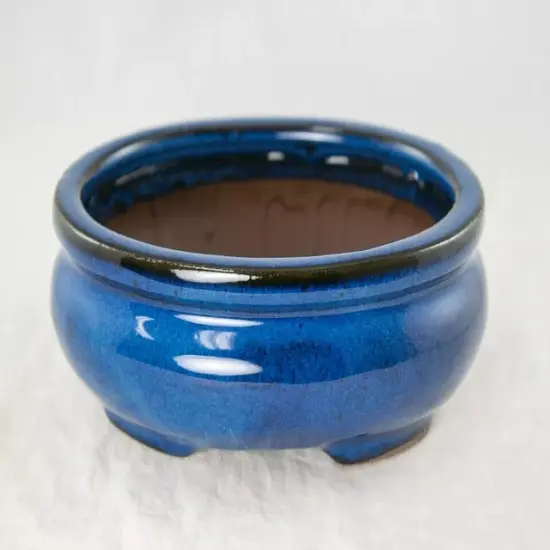 Oval Mame Shohin Bonsai / Succulent Pot + Mesh 6"x 5"x 2" - Blue Stain Glazed {4}