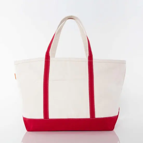 Large Classic Tote -- 18 oz. Heavyweight Durable Canvas -- Natural Canvas & Red Color {1}