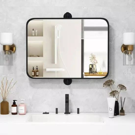 30 x 22 Inch Pivot Bathroom Mirror w/ Shatter-Proof Film, Expansion Screws {3}
