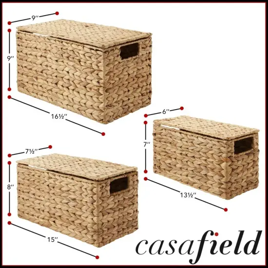 3-Piece Hyacinth Nesting Basket Set, Stacking Storage Wicker Bins with Lids Natural {3}