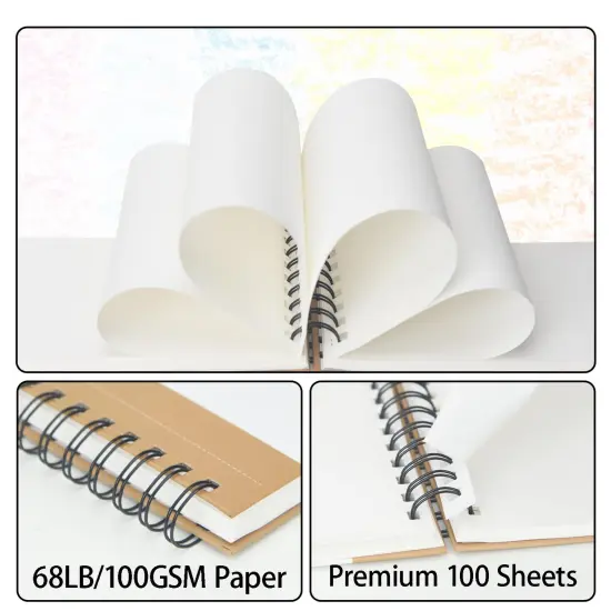 5.5" x 8.5" Sketch Book, Top Spiral Bound Sketch Pad, 100 Sheets Each 68lb/100gsm Drawing Paper, 2 Pack {4}