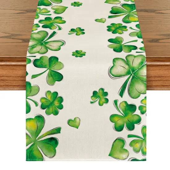 Artoid Mode Green Shamrock Bushes St. Patrick's Day Table Runner, Seasonal Spring Holiday Kitchen Dining Table Decoration for Indoor Outdoor Home Party Decor 13 x 72 Inch {1}