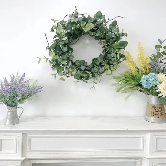 24 Inch Eucalyptus Foliage Wreath Spring Front Door Wreath Green Twigs {4}