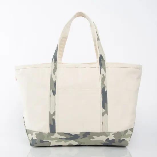 Large Classic Tote -- 18 oz. Heavyweight Durable Canvas -- Natural Canvas & Camo Color {1}