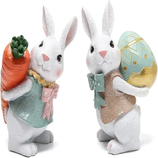 5.5 Inch Polyresin Bunny Decorations Spring Easter Decors Figurines Tabletopper Decorations for Party Home Holiday Cute Rabbit Easter Gifts (Orange Blue) {1}
