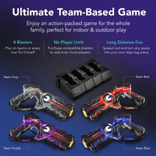 Best Choice Products Set of 4 Rechargeable Laser Tag Blasters, No Vests Needed w/ Docking Station, 4 Settings Gray, Purple {5}