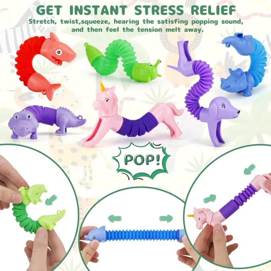 20Pcs Animal Pop Tubes，Easter Fidget Toys for Toddlers,Party Favors, Carnival Prizes, Valentine's Day Birthday Gifts, Sensory Toys for Kids 3-8, Pi&ntilde;ata Stuffers, Autism Toys {3}
