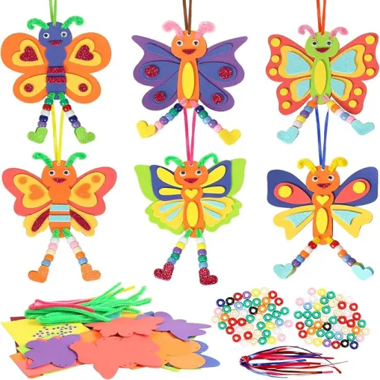 12 Pack Butterfly Craft for Kids Make Your Own Butterfly Foam Stickers with Beads DIY Arts and Crafts for Kids Boys Girls Party Favor Summer Fall Decoration Birthday Gifts {1}
