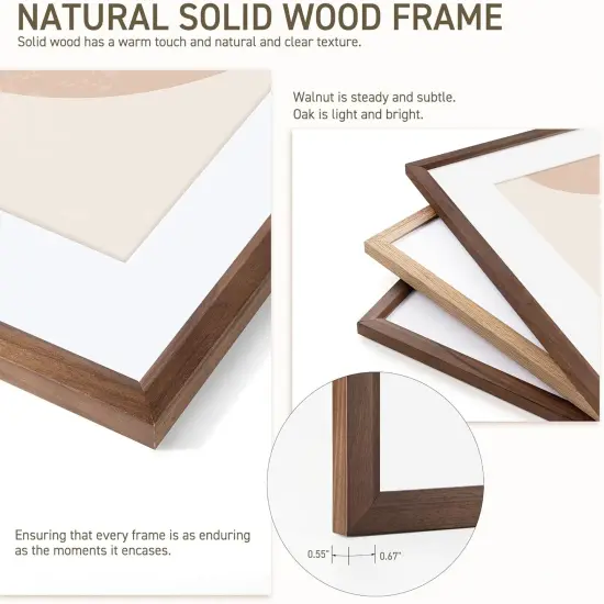 8x10 Picture Frame Set of 4 Natural Solid Walnut Photo Frames with 5x7 Removable Mat {4}
