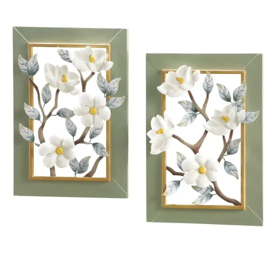 Collections Etc 3D Magnolia Blossoms Metal Wall Art - Set of 2 {2}