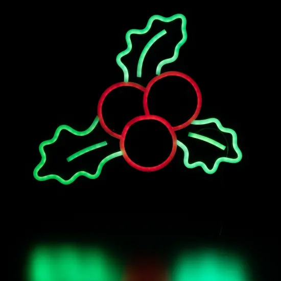 Northlight LED Holly Berries Neon Lighted Christmas Wall or Window Decoration - 12" Green {5}