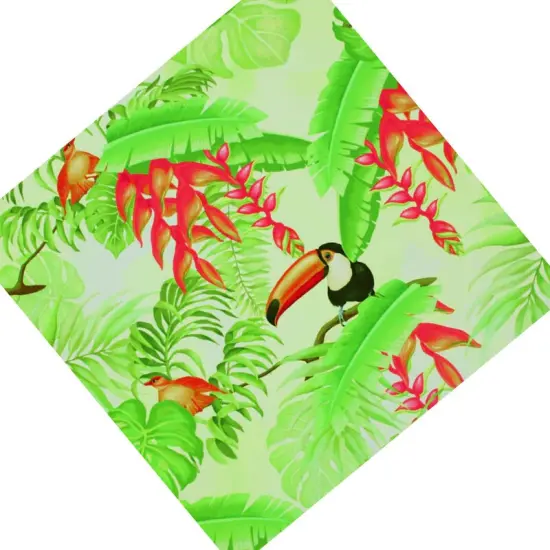 Toucans On Palm Leaves Printed Spandex Fabric Multicolor {3}