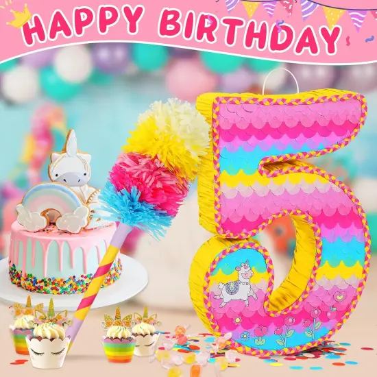 Number 5 Pinata for Birthday Party Decorations, Unicorn Mermaid Theme Pink Pi&ntilde;ata Games Toy {2}