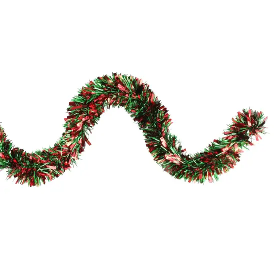 Northlight Tinsel Wide Cut Artificial Christmas Garland - 12' x 3" - Red and Green - Unlit {6}
