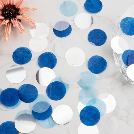 Confetti, Table Confetti, 1.76 Oz Confetti Paper, Diameter 1 inch / 2.5 Cm, Confetti Dots, Table Confetti Circles, Birthday Wedding Confetti, Round Tissue Paper, Blue Silver Confetti {3}